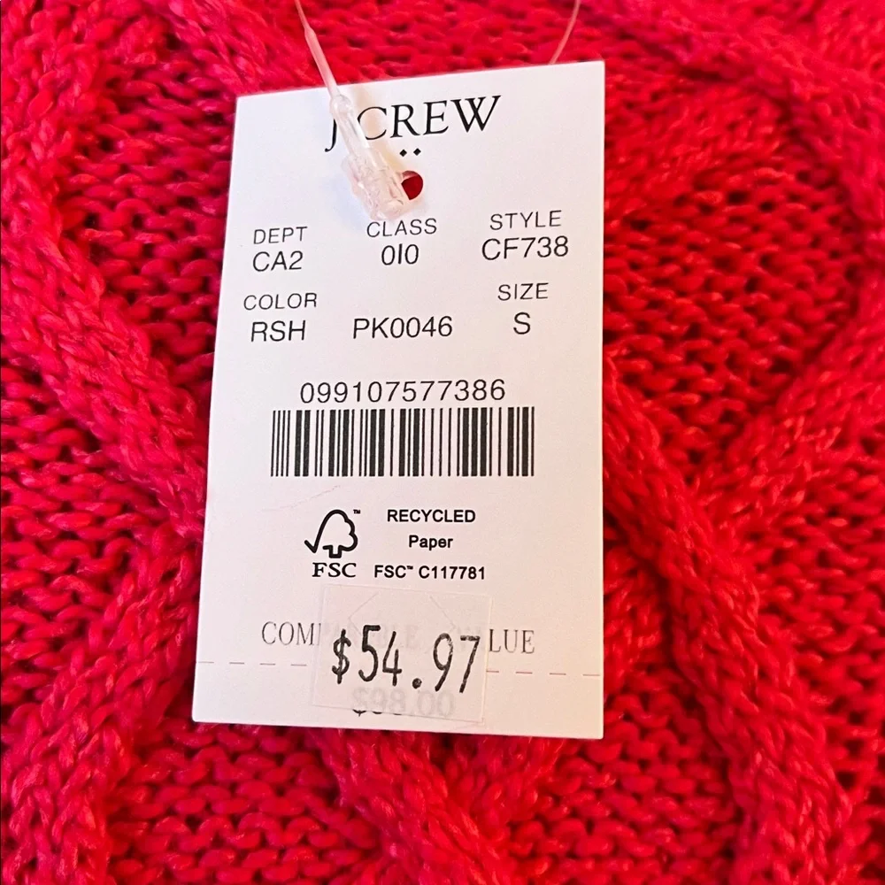 NWT NEW J.Crew J crew Small bright pink crew roll mock neck cable knit sweater